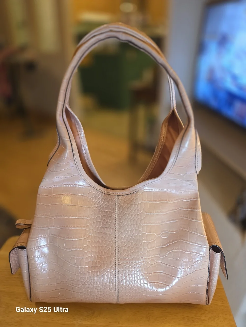 Vintage Villager Liz Claiborne Blush Pink Croc Embossed Shoulder Bag Tote